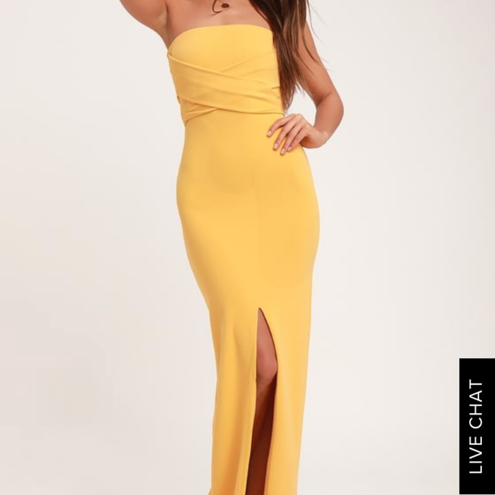 Long Yellow Strapless Formal Dress